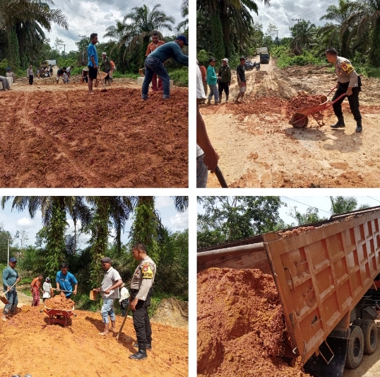 Ini yang Dilakukan Babinkamtibmas Rizki Bahayu Saat ada Jalan Rusak di Desa Binaannya