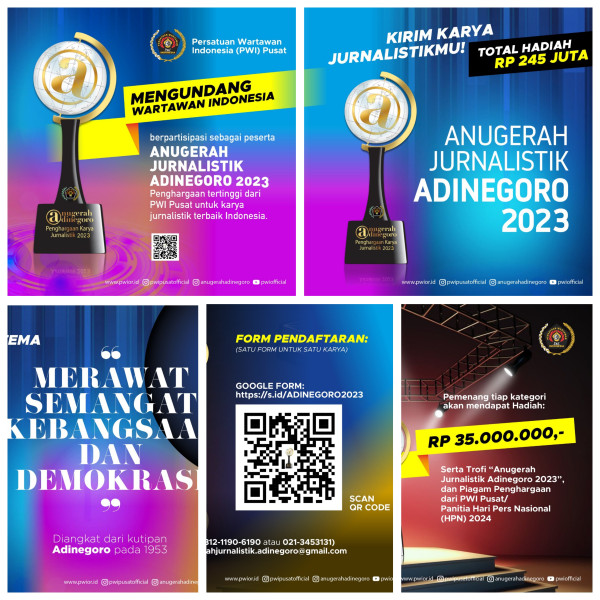 Anugerah Jurnalistik Adinegoro 2023 Berhadiah Rp 245 Juta