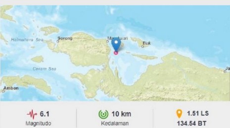Tidak Menyebabkan Tsunami, Gempa Kekuatan M6,1 Mengguncang Ransiki Papua Barat
