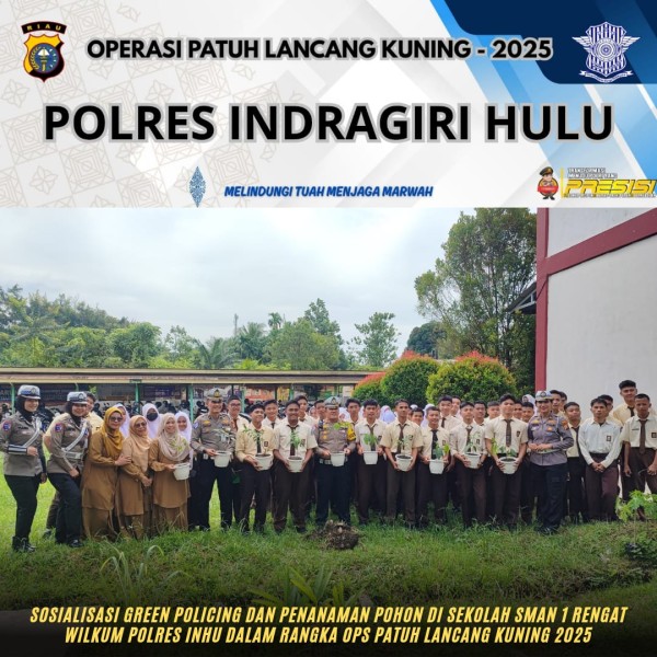 Satlantas Polres Inhu Tanam Pohon dan Sosialisasikan Green Policing di SMAN 1 Rengat