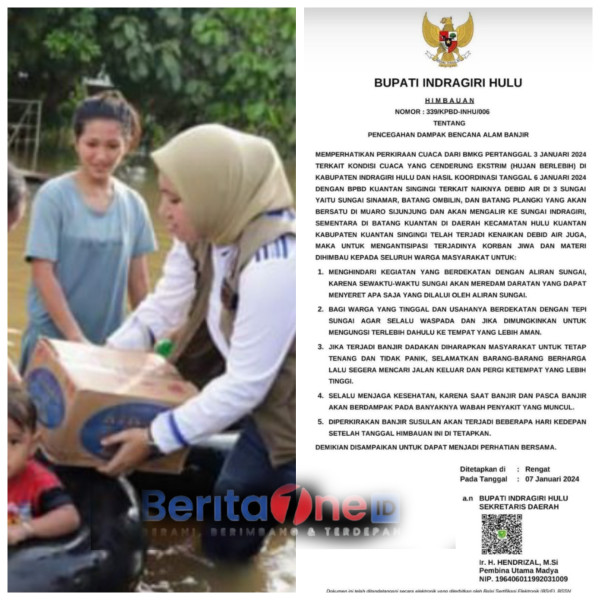 Sungai Indragiri Meluap, Berikut Isi Himbauan Bupati Rezita Untuk Masyarakat Inhu
