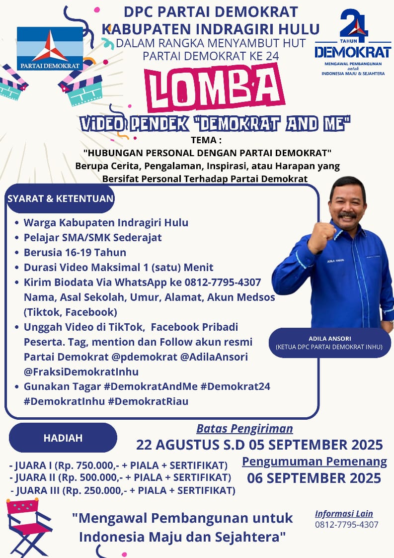 Pelajar SMA Bisa Ikut Lomba Video Berhadiah Jutaan Rupiah dari Demokrat Inhu
