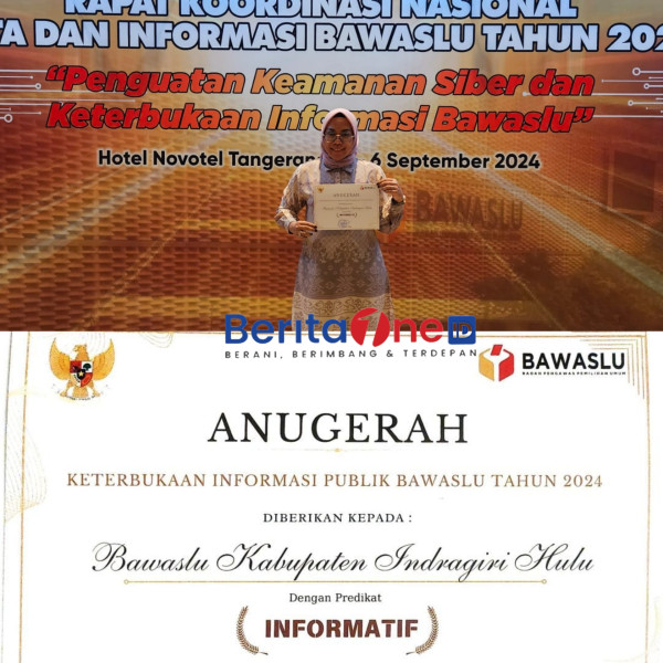 Bawaslu Inhu Raih Penghargaan Keterbukaan Informasi Publik