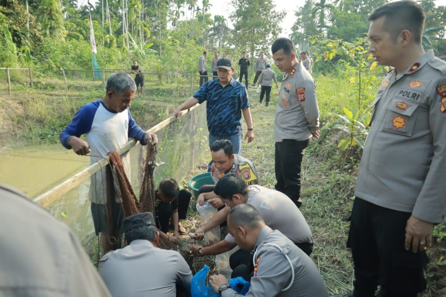Kolaborasi Sejuk di Kampung Besar Seberang, Polres Inhu Panen Ribuan Ikan