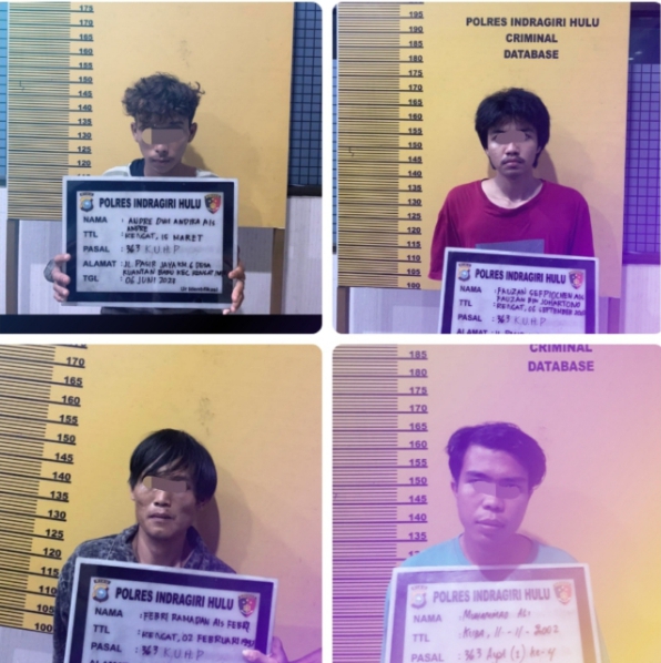 Polisi Tangkap 4 Begal Diruas Jalan Raya Rengat Pematang Reba