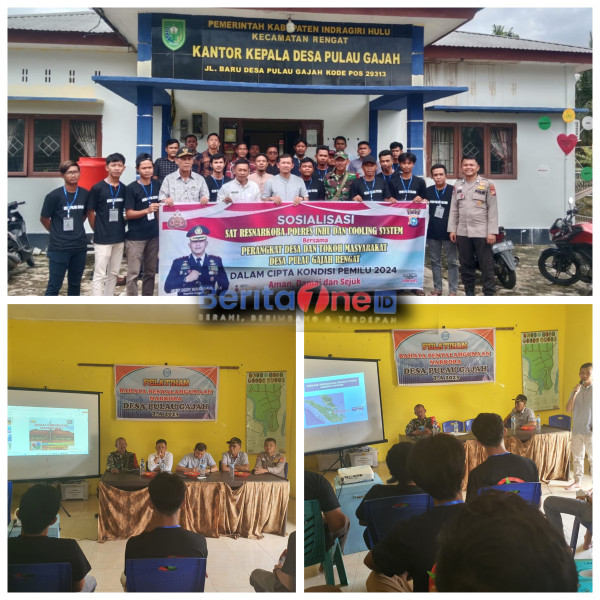Seberangi Sungai Indragiri, Satres Narkoba Polres Inhu Sosialisasi Pemilu Damai di Pulau Gajah