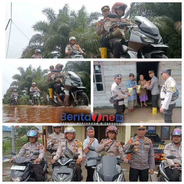Terobos Banjir, Kapolsek Kuala Cenaku Bawa Pesan Pemilu Damai