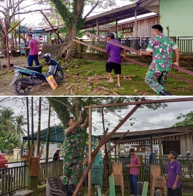 Peduli UMKM, Babinsa Serda Mujiono Bantu Pembuatan Warung Milik Warga