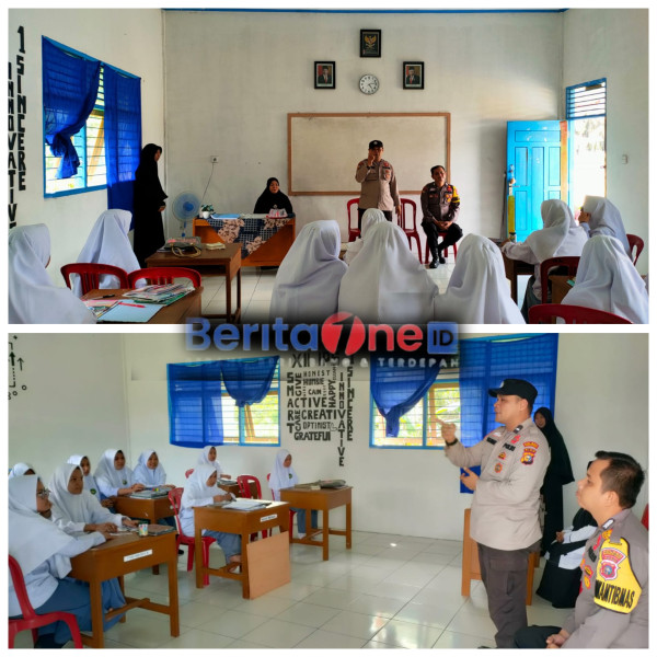Polsek LBJ Silahturahmi ke MA Tahfidz Yanabuul Quran dan Serukan Pemilu Damai