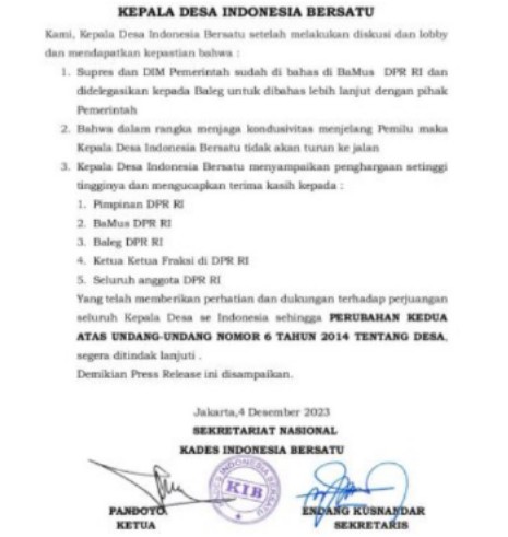 Revisi UU Desa Segera Dibahas, Kades Indonesia Bersatu Tidak Akan Turun Jalan