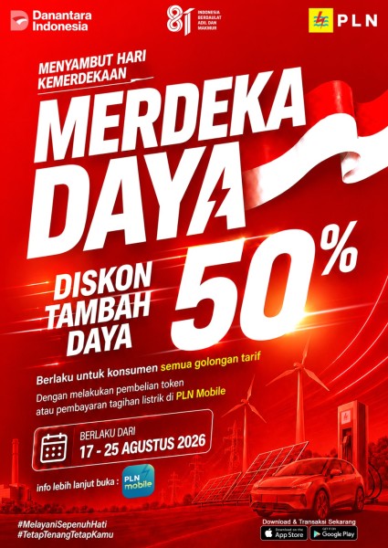 Sambut HUT ke-81 RI, PLN Tebar Diskon 50% Tambah Daya Lewat PLN Mobile