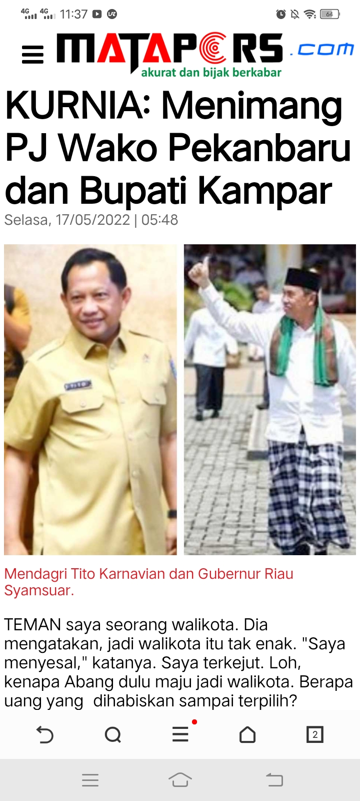 CATATAN H DHENI KURNIA: Menimang PJ Wako Pekanbaru dan Bupati Kampar