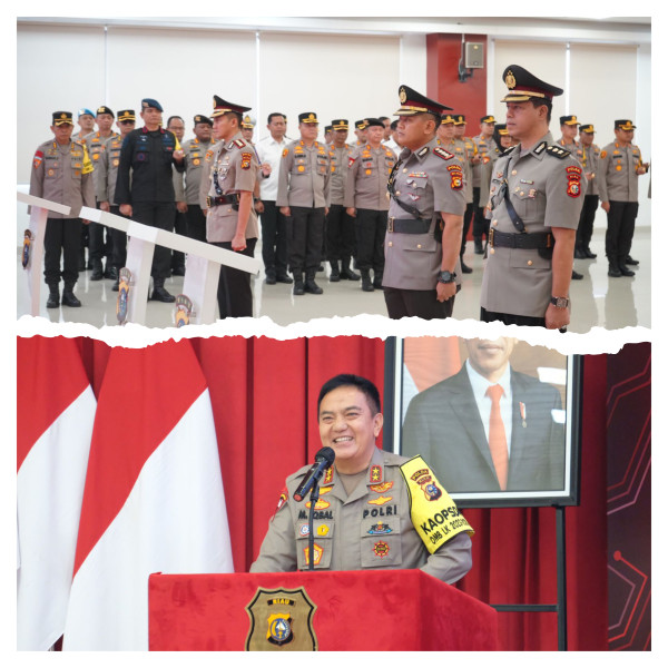 Kapolda Riau Lantik Dirlantas Kombes Taufik Lukman Nurhidayat dan Kabidkum AKBP Mohamad Qori Oktohandoko