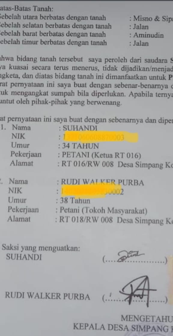 Yayasan Riau Madani Ungkap Fakta Adanya Cukong-cukong Lahan Hutan Atas Nama Masyarakat di Desa Simpang Kota Medan Indragiri Hulu