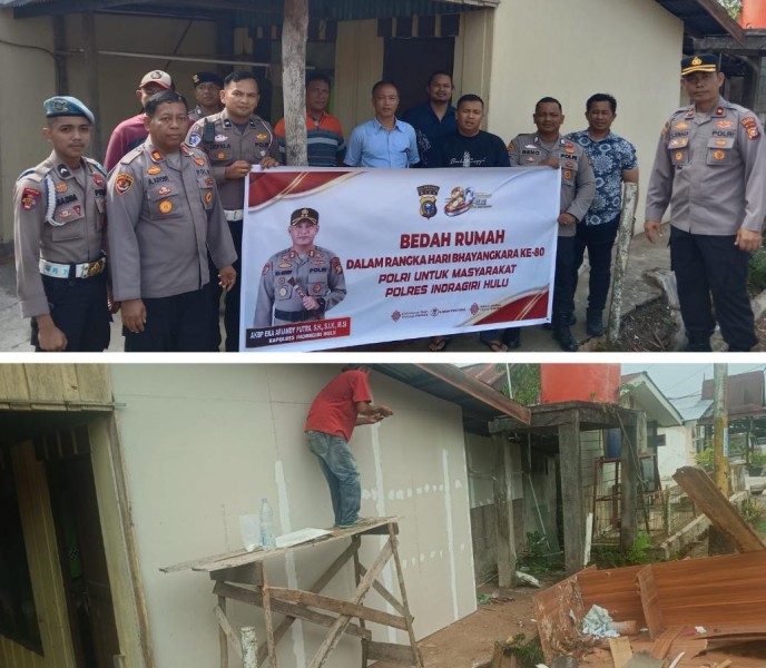 Wujud Kepedulian Internal, Polres Inhu Bedah Rumah Anggota dalam Peringatan Hari Bhayangkara Ke-80